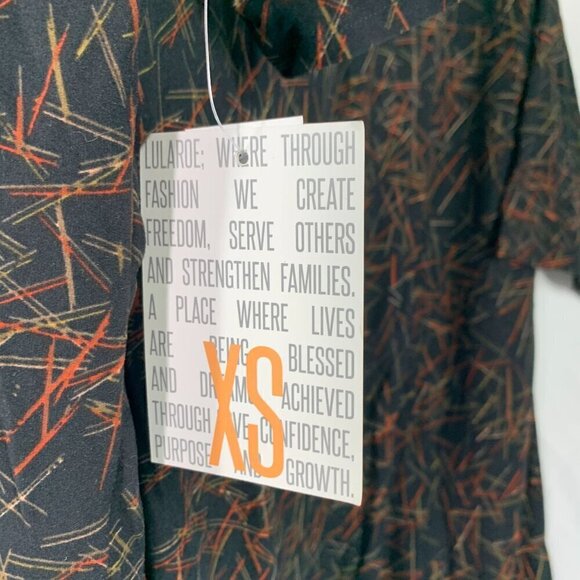 Lularoe Irma Half Sleeve Tunic High Low Polyester Blend Sz XS Black Orange Gold - Picture 5 of 7